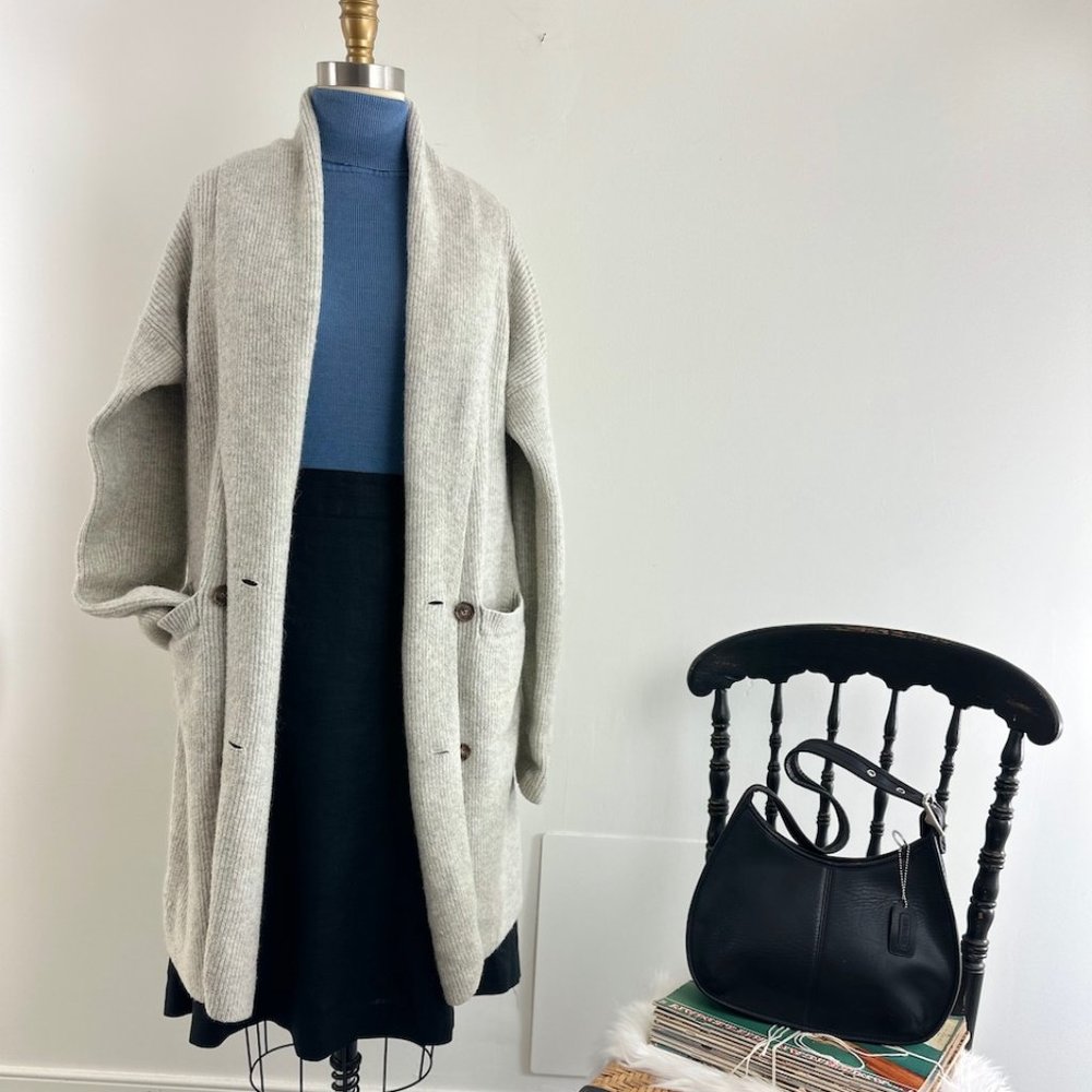 Gorgeous J CREW Long Gray Alpaca Blend Duster Cardigan Sweater Jacket